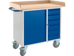 Werkbank Mit Schrank, 6 Schubaden, 3-seitiger Holzumrand, 2 Lenkrollen/2 Bockrollen