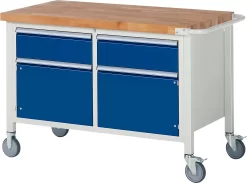 Werkbank Serie 8466, Fahrbar, 2 Schubladen, 2 Türen, B 1250 X T 700 X H 880 Mm