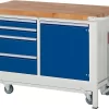 Werkbank Serie 8470, Absenkbar, Fahrbar, 4 Schubladen Und Fachboden, B 1250 X T 700 X H 880 Mm
