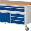 Werkbank Serie 8922, Fahrbar, 5 Schubladen, 2 Fachböden Mit Tür, B 1500 X T 700 X H 880 Mm