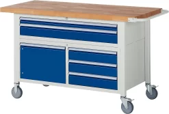 Werkbank Serie 8922, Fahrbar, 5 Schubladen, 2 Fachböden Mit Tür, B 1500 X T 700 X H 880 Mm