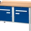 Werkbank Set PW 150-0, B 1500 Mm, 2 Schübe, 2 Schränke, Zentralverschl., Mit Schraubstock, Lichtgrau/enzianblau